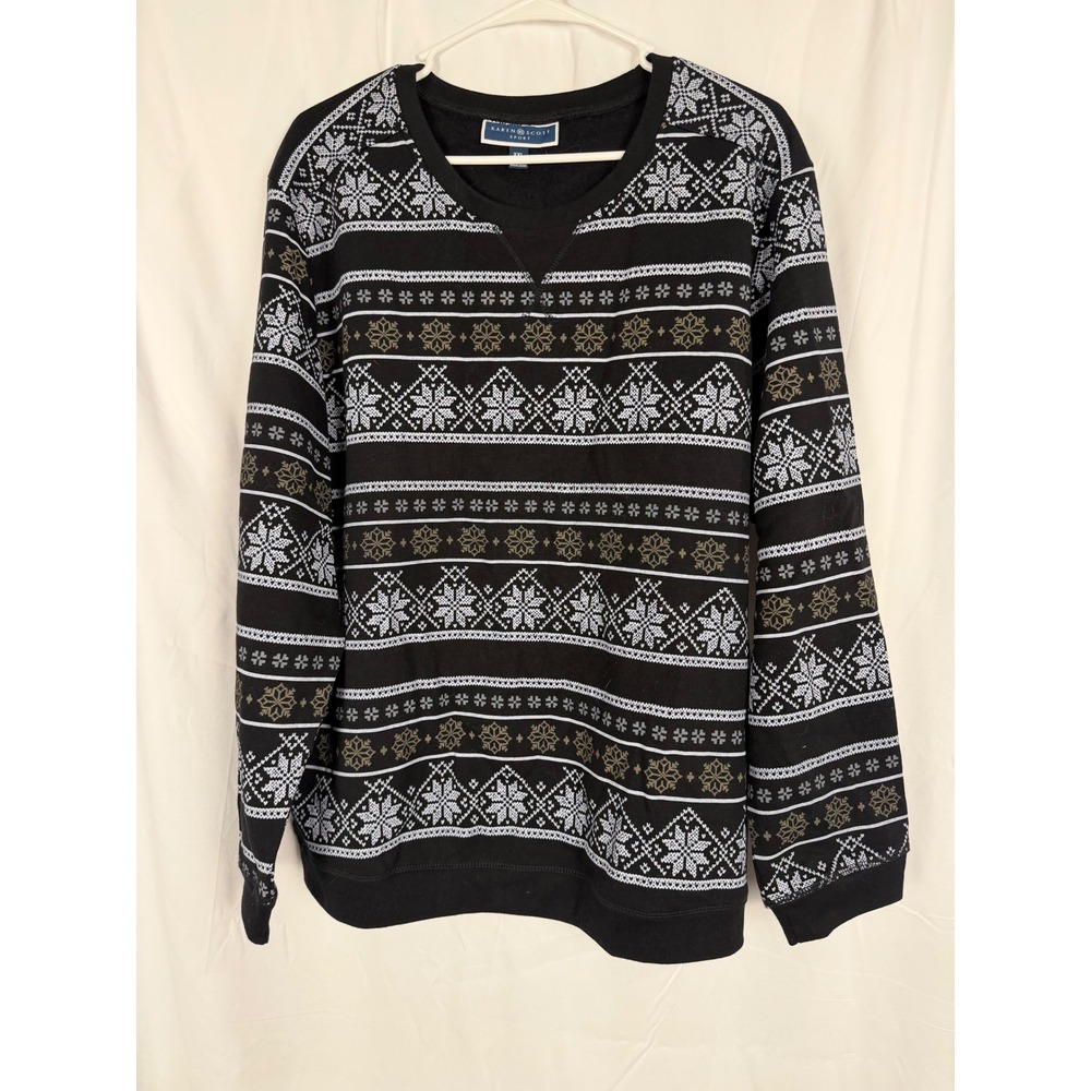 Karen Scott Sport Women XXL Black Fair Isle Snowflake Sweatshirt Holiday Top